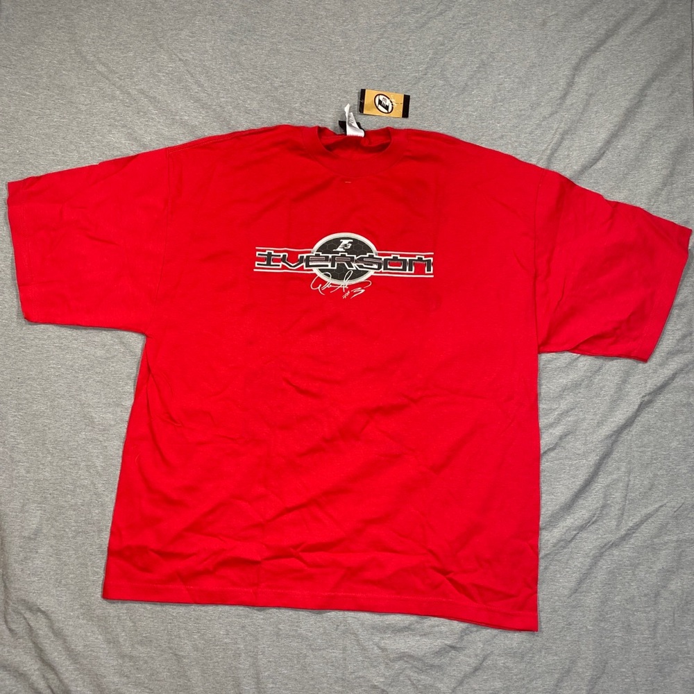 Vintage Allen Iverson Reebok Tee Red Silver Spelled Out Raised Logo 2001 NEW